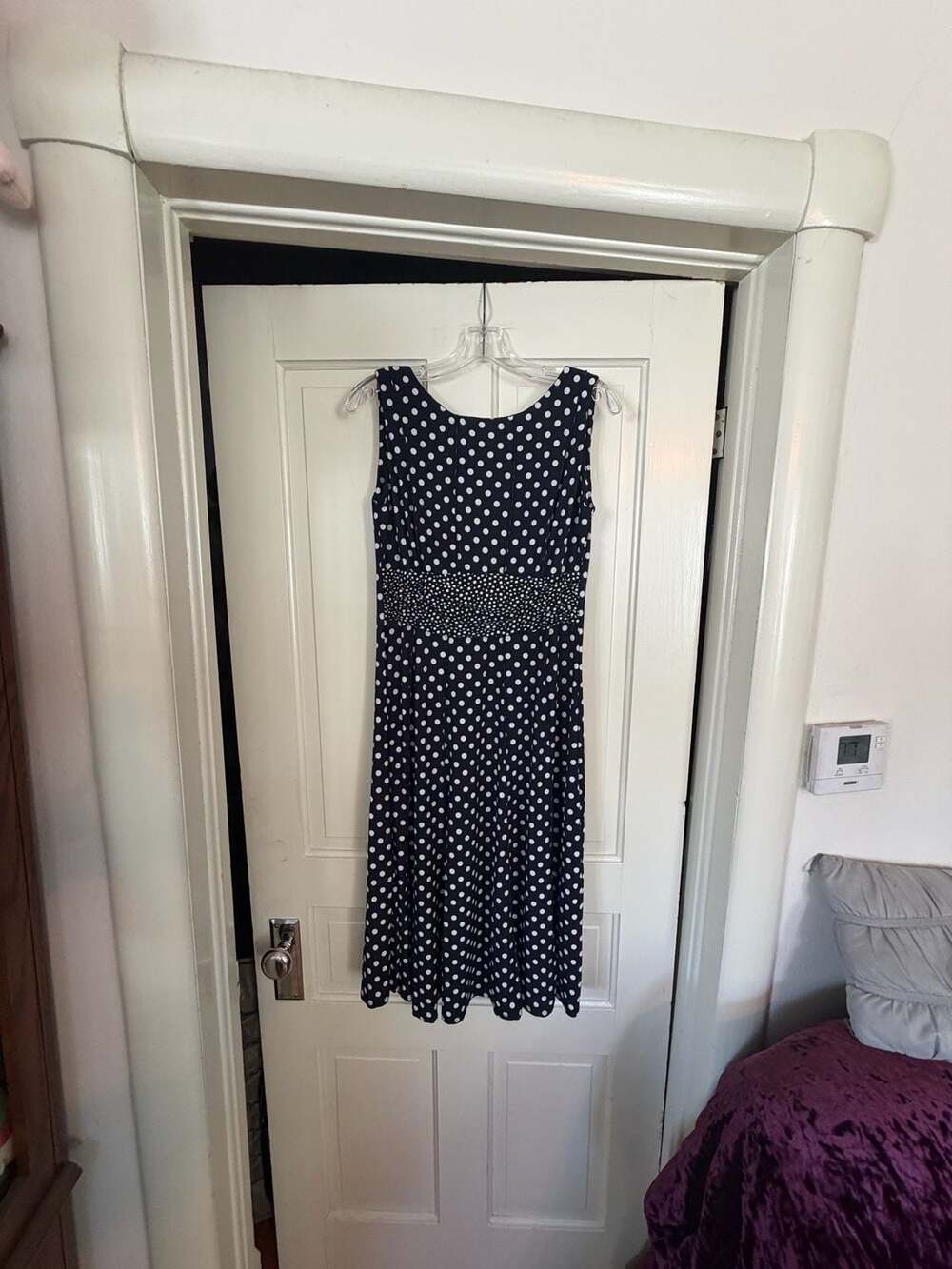 Perceptions New York Sleeveless Navy Blue Polka Dot Fit and Flare Dress Size 10